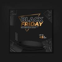 venta de viernes negro. podio negro de diseño 3d realista. para el descuento de marketing promocional y el concepto de compras en línea. plantilla vectorial vector