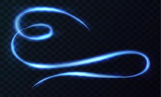 efecto de luz curva de la línea azul. girar la luz azul. curvas brillantes de neón en el espacio oscuro. ilustración vectorial vector
