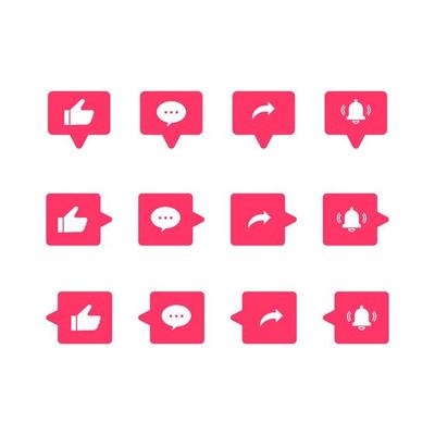 Like, Comment, Share and Subscribe Icon in Speech Bubbles. - Vector.