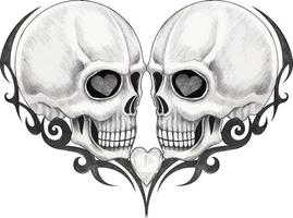 Art skull tattoo. Hand drawing and make graphic vector. vector
