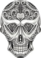 Art Skull day of the dead. Hand drawing and make graphic vector. vector