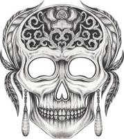 Art fancy surreal skull. Hand drawing and make graphic vector. vector