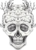 Art fantasy surreal skull. Hand drawing and make graphic vector. vector
