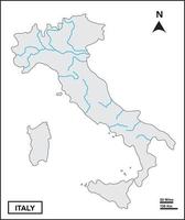 Map of Italy with river line in country. Vector, isolated vector