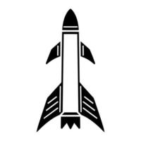 Rocket vector icon. Cruise or ballistic missile isolated on white. Nuclear warhead, flying weapon of mass destruction. Equipment for the war. Black outline, simple sketch. Clipart for logo, apps, web