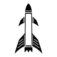 Rocket vector icon. Cruise or ballistic missile isolated on white. Nuclear warhead, flying weapon of mass destruction. Equipment for the war. Black outline, simple sketch. Clipart for logo, apps, web