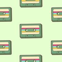 Retro seamless pattern with cassette 70s style. Flat vector illustration