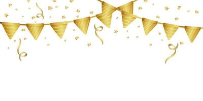 Party celebration background with gold confetti and flags vector