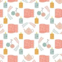 Seamless pattern with cozy house elements. Hygge elements vector