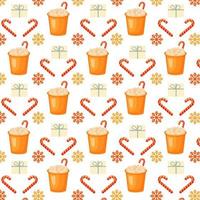 Seamless pattern witn christmas and new year elemets. Pattern with cocoa, snowflake and candy vector