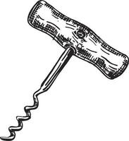 Hand drawn corkscrew illustration in sketch style vector