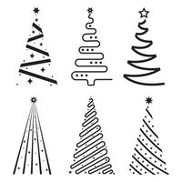 A set of illustrations of an abstract Christmas tree doodle hand-drawn vector sketch lines