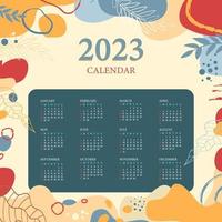 Aesthetic leaves 2023 calendar template vector