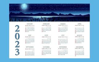 Flat landscape nature 2023 calendar template vector