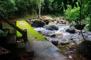 Natural waterfall, shoulder river, through the top of the mountain photo