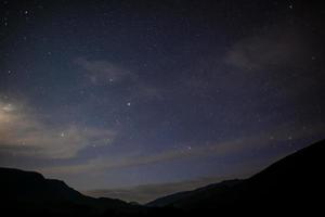 Beautiful night landscape. Starry sky and silhouette of mountains. Wildlife. photo