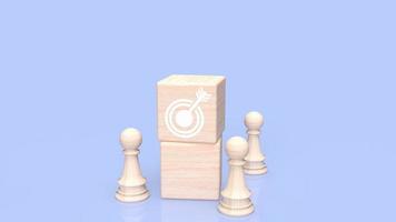 Business target, target on wood cube and chess for business concept 3d rendering photo