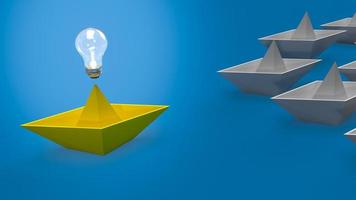 The creative thinking, yellow boat and light bulb for idea concept 3d rendering photo