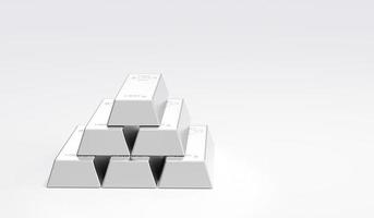 precio de plata y concepto bancario. pila de lingotes de plata. ilustración 3d foto
