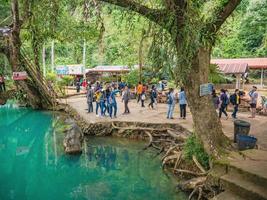 Vangvieng.lao-10 Dec 2017.Beautiful nature and clear water of Blue lagoon at pukham cave vangvieng city Lao.Vangvieng City The famous holiday destination town in Lao.