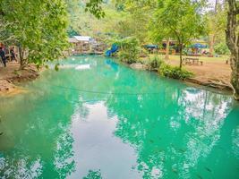 Vangvieng.lao-10 Dec 2017.Beautiful nature and clear water of Blue lagoon at pukham cave vangvieng city Lao.Vangvieng City The famous holiday destination town in Lao. photo