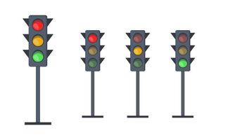Set of traffic lights with red, yellow and green signals. Stoplights with prohibitory, allowing and waiting signs. Equipment for road movement control. vector