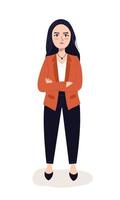 Confident business woman. Young empowered woman in a stylish suit. Flat vector character illustration.