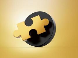 Gold Jigsaw, puzzle icon dispatching from black icon 3d illustration photo