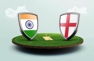 India vs England cricket flags with shield on Cricket stadium 3d illustration photo