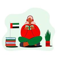 Online Arabic language courses flat vector illustration. Distance education, remote school, Arabian university. Students reading books Internet class, e learning language school isolated