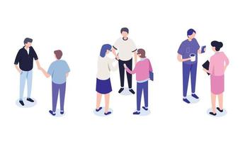 People crowd. Isometric vector presentation and banner template.