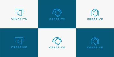 set of creative letter c circle with tech icon logo template vector