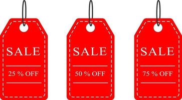 Set of discount red tag for sale promotion. 25, 50, 75 percent price tag vector