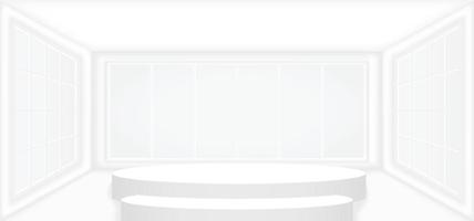 Empty white room with window vector illustration. Abstract 3d interior template for background.