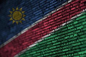 Namibia flag is depicted on the screen with the program code. The concept of modern technology and site development photo