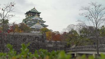 2019-11-25 Osaka, Japan. touristic boats with tourists along the moat of Osaka Castle one of best activities you can experience around Osaka Castle area, one of most famous landmarks of Japan video