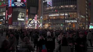 Tokio Japan 2019-11-22. Shibuya-Kreuzung in Tokio Japan Zeitlupe einer großen Gruppe von Menschen, die die Kreuzung überqueren video