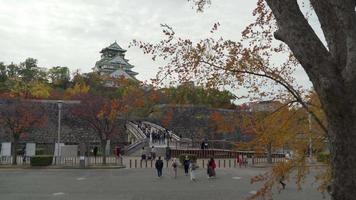 2019-11-25 Osaka, japan. turistiska båtar med turister längs de vallgrav av osaka slott ett av bäst aktiviteter du kan erfarenhet runt om osaka slott område, ett av mest känd landmärken av japan video