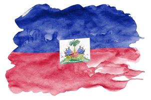 Haiti flag is depicted in liquid watercolor style isolated on white background photo