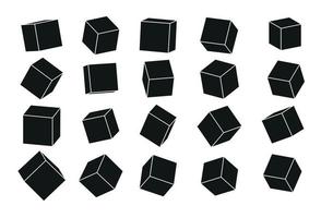 A set of cube icons with a perspective 3d cube model with a shadow. Vector illustration. Isolated on a transparent background