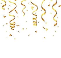 Golden Tiny Confetti And Streamer Ribbon Falling On Transparent Background. Vector