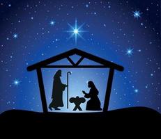 Christmas nativity scene with baby Jesus, Mary and Joseph in the manger.Traditional christian christmas story. Vector illustration for children. eps 10