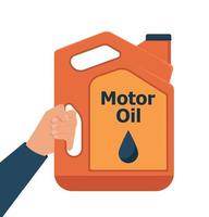 Illustration of replacement motor oil in an internal combustion engine. Picture of motor, engine oil tank, flat style. Service concept and repair. vector