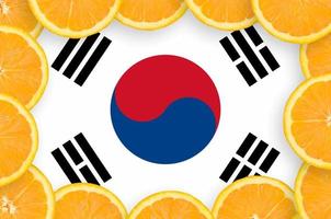 South Korea flag in fresh citrus fruit slices frame photo