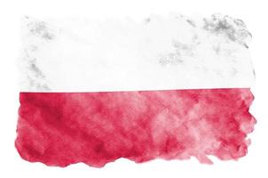 Poland flag is depicted in liquid watercolor style isolated on white background photo