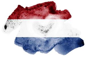 Netherlands flag is depicted in liquid watercolor style isolated on white background photo