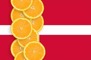 Denmark flag and citrus fruit slices vertical row photo