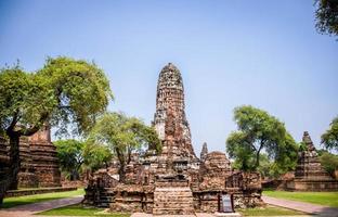 antiguas estatuas de buda y pagodas de wat phra ram, ayutthaya, tailandia. es un sitio antiguo y una atracción turística. foto