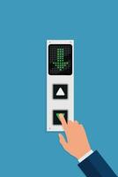 Businessman or manager hand pressing elevator button. Lift call buttons panel. Flat vector illustration.