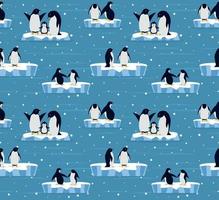 Beautiful panorama with natural arctic glacier and with group penguin. Panoramic landscape of north sea or arctic ocean snow mountains. Seamless pattern vector